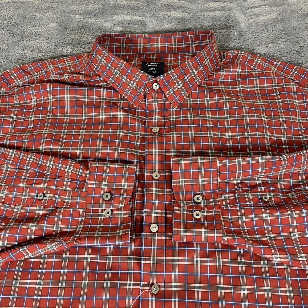 UNTUCKit Fit by DXL Mens 5XLT Red Plaid Wrinkle Free Cotton Button Down Shirt